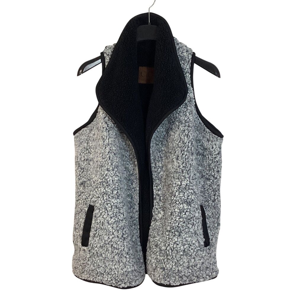 CC Exclusives Reversible Sherpa Fleece Vest Grey Black Draped Collar Pockets M